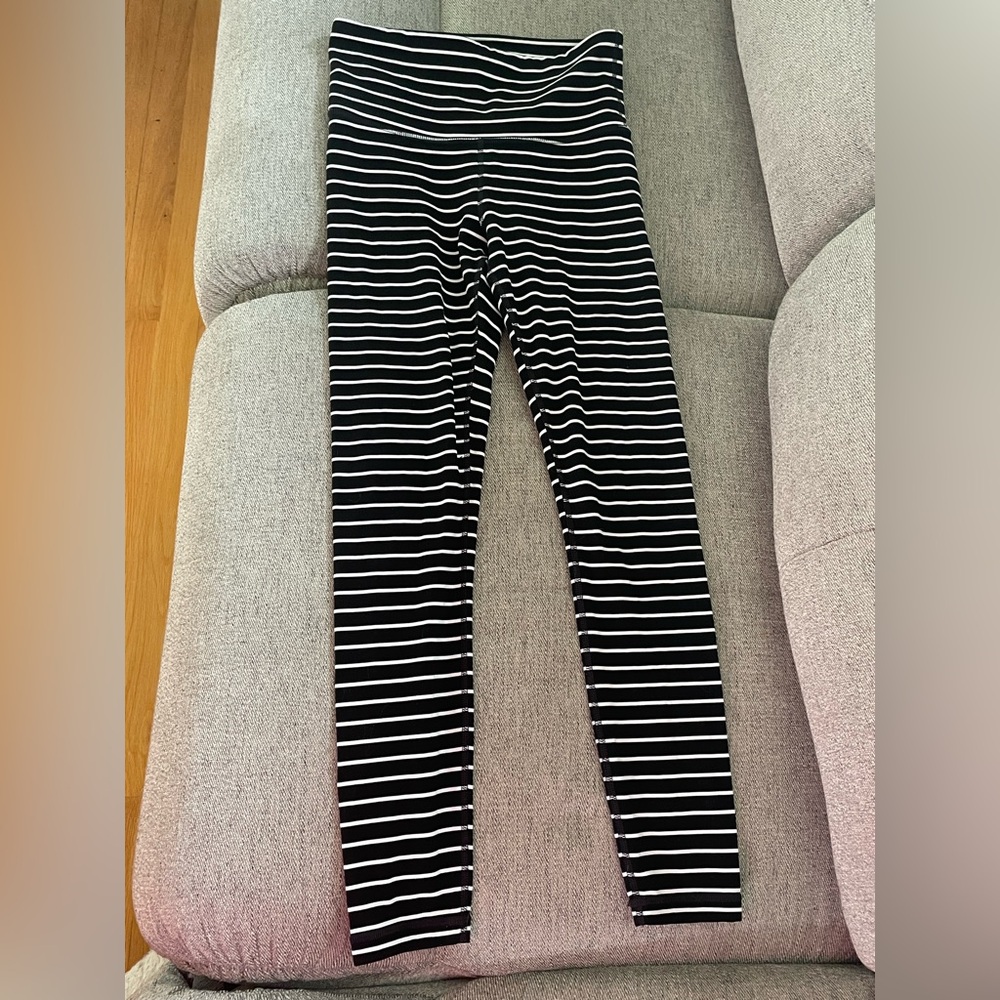 Athleta Black and White Striped Leggings